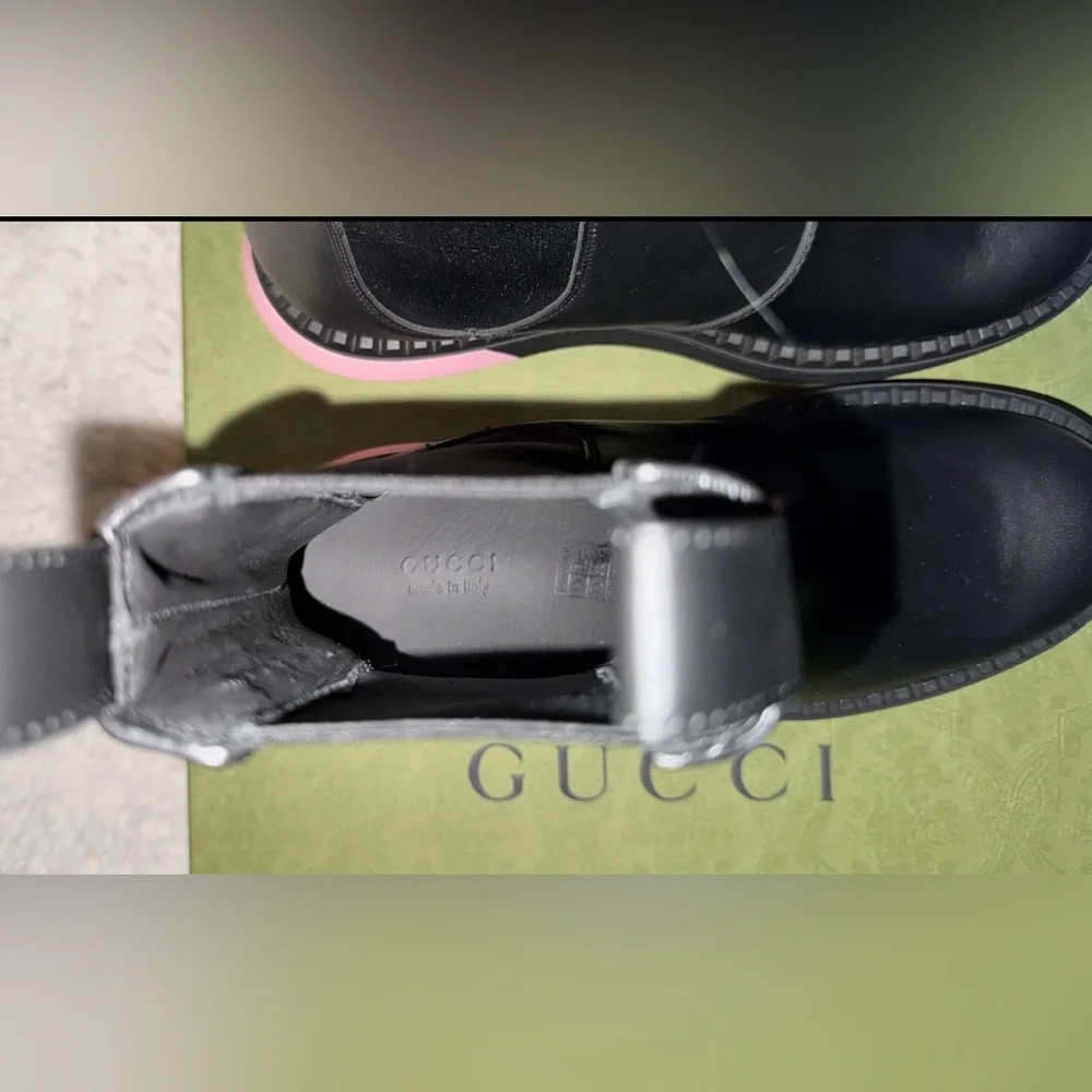 Gucci Black Leather Chelsea Boot Sierra Stretch Ankle Women Size 8 US/38 EU - Picture 8 of 8